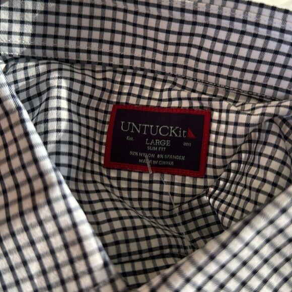 UNTUCKit Wagner black/white check slim fit button shirt. Light stretch. Large - Picture 7 of 9